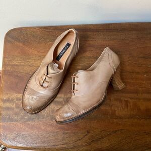 Neosens Tan Leather Heeled Oxford Shoes Retro Look New